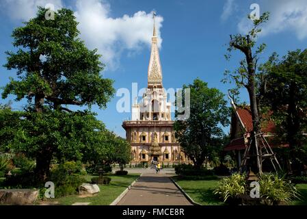 La Thaïlande, Phuket, Wat Chalong Temple avec relique de Bouddha Banque D'Images