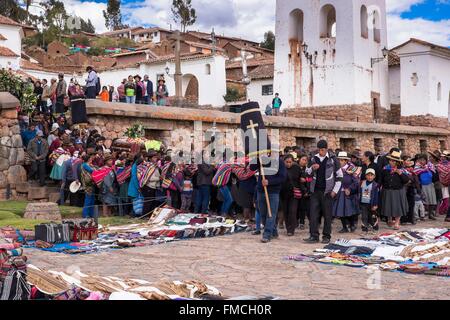 Pérou, Cusco, Vallée Sacrée des Incas Province, Chinchero, un cortège funèbre Banque D'Images