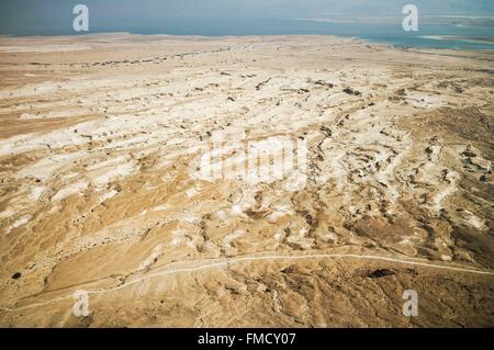 Israël, désert de Judée, Massada, site archéologique, classé au Patrimoine Mondial de l'UNESCO, vue sur la mer, -417m Banque D'Images