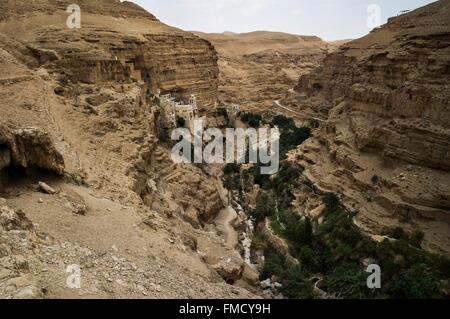 Israël, Palestine, Cisjordanie ( territoire litigieux), du désert de Juda (Judée), Wadi Qelt, monastère Saint-Georges Banque D'Images