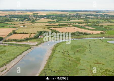 La France, Pas de Calais, Berck sur Mer, authie entre Berck sur mer et Fort mahon (vue aérienne) Banque D'Images