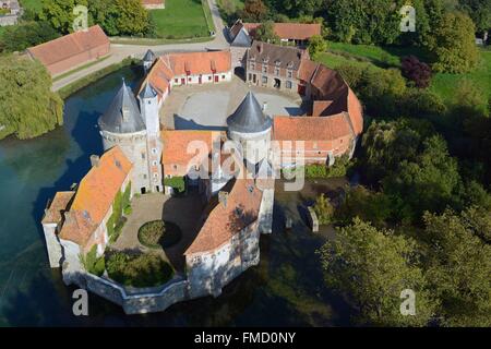 La France, Pas de Calais, Fresnicourt le Dolmen, l'Olhain Château (vue aérienne) Banque D'Images