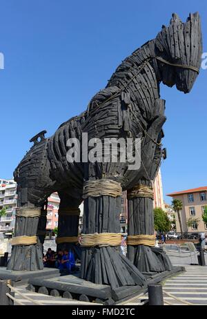 La Turquie, région de Marmara, le détroit des Dardanelles, Canakkale, copie du cheval de Troie (l'un de l'American Film Troy, sur 2004) Banque D'Images