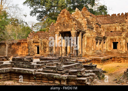Entrée Ouest, Preah Khan Temple, Parc archéologique d'Angkor, Siem Reap, Cambodge Banque D'Images