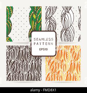 Ensemble de quatre motifs décoratifs avec zentangle sans feuilles. Illustration de Vecteur