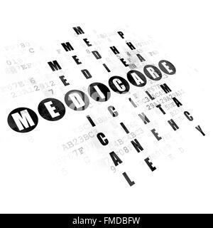 Medicine concept : l'assurance-maladie au mot noir pixélisé résoudre des mots croisés sur l'arrière-plan numérique Banque D'Images