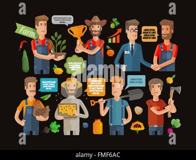 Les agriculteurs et les jardiniers télévision agriculture icons set isolated vector illustration Illustration de Vecteur