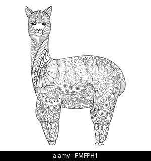 Alpaca zentangle design for Coloring Book pour adulte, logo, t shirt et ainsi de suite Illustration de Vecteur