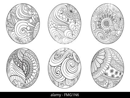 Zentangle des oeufs de pâques à colorier pour les adultes Illustration de Vecteur