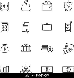 Argent et finances ligne connexes icons set Illustration de Vecteur