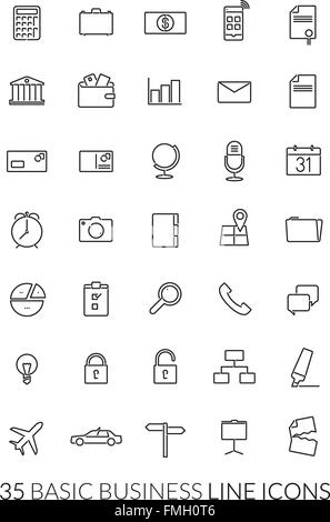 Collection de 35 et la ligne de bureau icônes Illustration de Vecteur