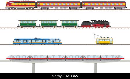 Historiques et contemporains, les tramways et les trains illustration Illustration de Vecteur