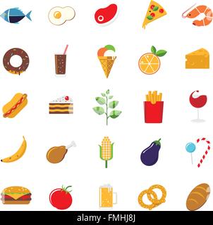 Modèle plat nourriture et boisson vector icons Illustration de Vecteur