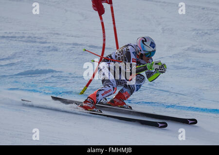 Lenzerheide (Suisse). 12 mars, 2016. Tina Weirather (LIE) lors de sa course dans le Super G Dames à la Coupe du Monde de ski AUDI FIS de Lenzerheide. Crédit : Rolf Simeon/Alamy Live News. Banque D'Images