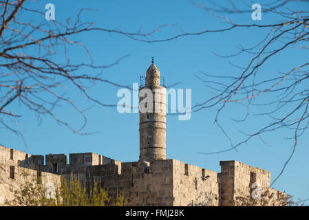 Le minaret dans la Tour de David. Vieille ville de Jérusalem. Israël. Banque D'Images