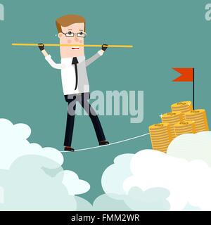 Businessman corde marche signe dollar pôle. Concept d'affaires cartoon illustration Illustration de Vecteur