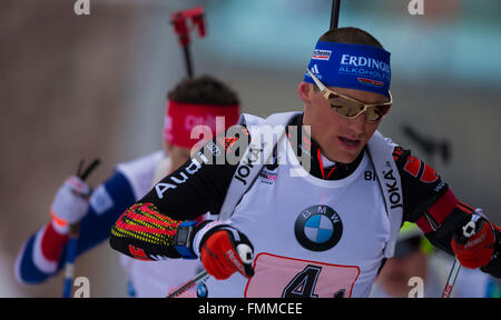 Holmenkollen, Oslo, Norvège. Mar 12, 2016. Championnats du monde de Biathlon IBU Erik moindre de l'Allemagne participe à la compétition de relais masculin 4x7.5km pendant le championnat du monde de Biathlon IBU : Action Crédit Plus Sport/Alamy Live News Banque D'Images