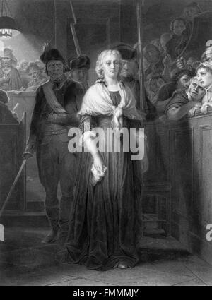 'Marie Antoinette au Tribunal Révolutionnaire', gravure par Alphonse François, à partir d'une peinture de Paul Delaroche, 1857. L'image dépeint Marie Antoinette, Reine de France et épouse du roi Louis XVI, au tribunal révolutionnaire en octobre 1793 où elle a été condamné à mort. Banque D'Images