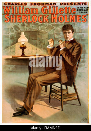 Sherlock Holmes. À partir de 1900 de l'affiche de la publicité l'acteur William Gillette jouer Sherlock Holmes dans un quatre pièce basée sur la loi sur le caractère. Banque D'Images