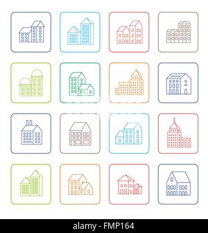 Les icônes de la ville linéaire Illustration de Vecteur