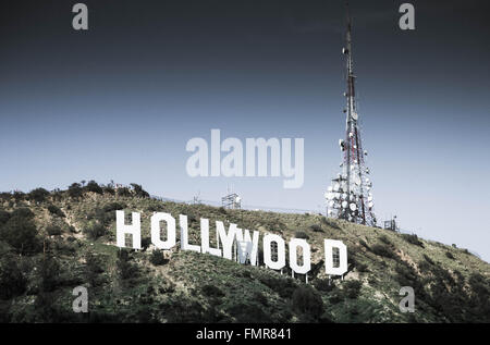 Hollywood Sign, Lake Hollywood, Los Angeles, Banque D'Images