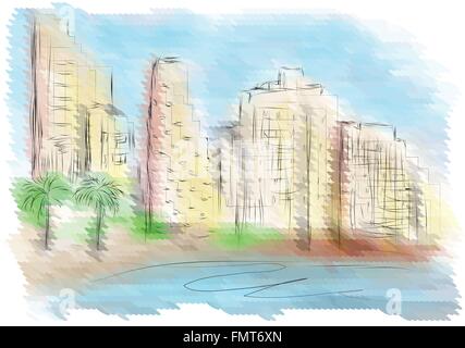 Tel Aviv. abstract city sur fond multicolore Illustration de Vecteur