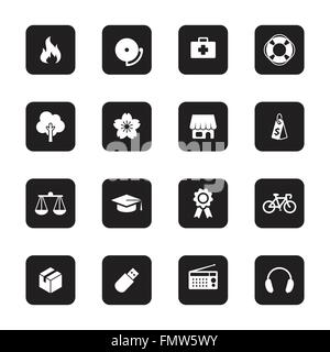 [EPS10] sécurité plat noir et divers icon set sur rectangle arrondi pour la conception web, infographie, l'interface utilisateur et des applications mobiles Illustration de Vecteur