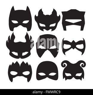 Les masques de super héros pour faire face au caractère noir. Masque Silhouette on white Illustration de Vecteur