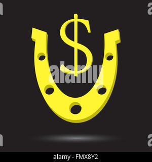 Triangle d'or avec le symbole du dollar. Horseshoe et horseshoe vector, lucky horseshoe, dollar, monnaie d'or de succès, s'est réuni Banque D'Images