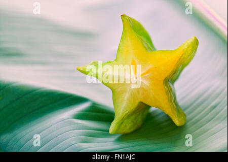 'Averrhoa carambola caramboles coupées en deux". Banque D'Images