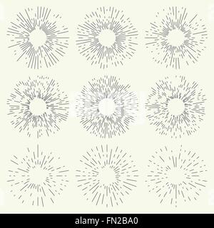 Ensemble de sunbursts dessiné à la main vintage Illustration de Vecteur