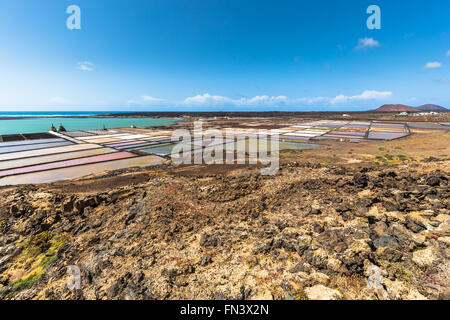 Salines salinas de Janubio Lanzarote Canaries colorés Banque D'Images