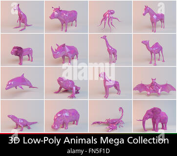 Faible 3d collections animaux poly avec différents types tels que lion un cheval un chameau un éléphant un beaucoup plus Banque D'Images