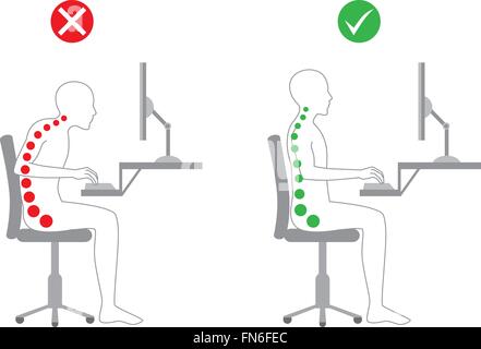 Une posture correcte en travaillant assis Illustration de Vecteur