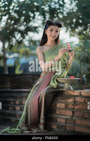 Costume Dame thaï d'Ayutthaya en Thaïlande. Banque D'Images