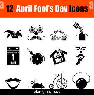 Ensemble de douze April Fool's day icônes noires. Vector illustration. Illustration de Vecteur