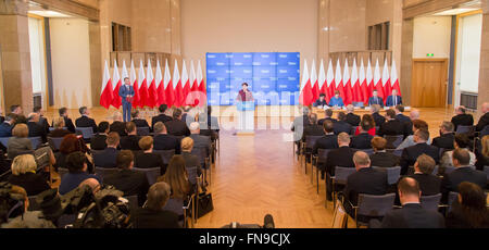 Varsovie, Pologne. 14Th Mar, 2016. Gouvernement polonais conférence avec des représentants du gouvernement local sur le programme social 500 + à Chancellerie du Premier Ministre le 14 mars 2016 à Varsovie, Pologne. Credit : MW/Alamy Live News Banque D'Images