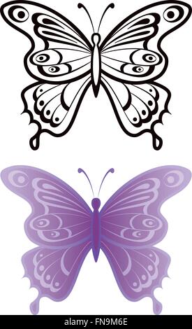 Les papillons, contours et lilas Illustration de Vecteur