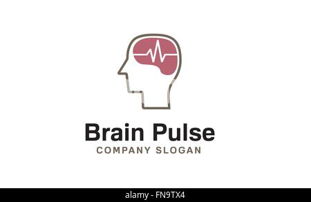 Illustration de la conception du symbole vectoriel du logo Brain Pulse Illustration de Vecteur