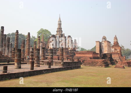 Wat Mahathat, Parc historique de Sukhothaï, Sukhothai, Thaïlande Banque D'Images