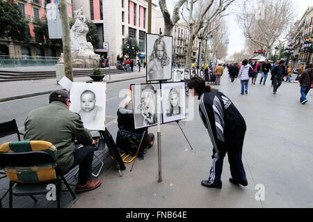 Artiste de rue. La Rambla. Barcelone. La Catalogne, Espagne. Banque D'Images