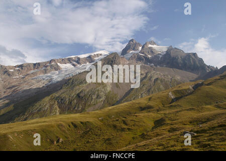 Aiguille des Glaciers de dessous le Col de la Seigne, lumière du matin, en France, Massif du Mont Blanc Banque D'Images