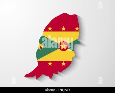 La Grenade carte pays avec un drapeau et d'effet d'ombre présentation Illustration de Vecteur