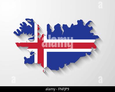 L'Islande carte pays avec un drapeau et d'effet d'ombre présentation Illustration de Vecteur