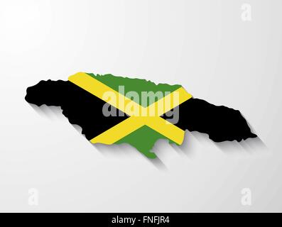 La Jamaïque carte pays avec un drapeau et d'effet d'ombre présentation Illustration de Vecteur