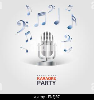 Karaoke Party poster avec microphone et des notes de musique Illustration de Vecteur