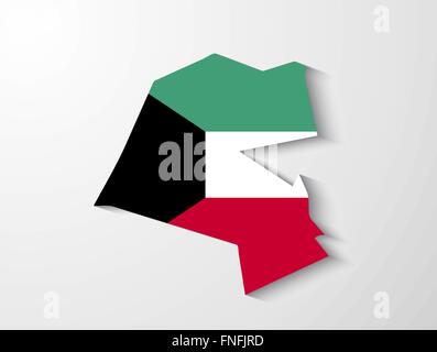 Koweït carte pays avec un drapeau et d'effet d'ombre présentation Illustration de Vecteur
