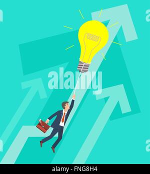 La croissance de l'entreprise et de l'innovation Concept. Businessman flying sur big ampoule. Vector illustration Illustration de Vecteur