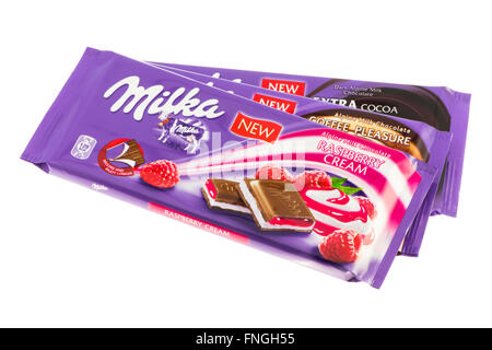 Des barres de chocolat Milka. Banque D'Images