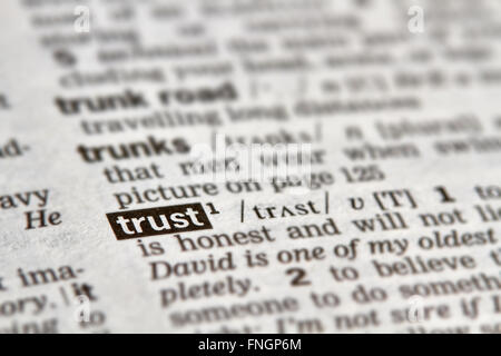 Trust mot Texte de définition dans le dictionnaire Page Banque D'Images